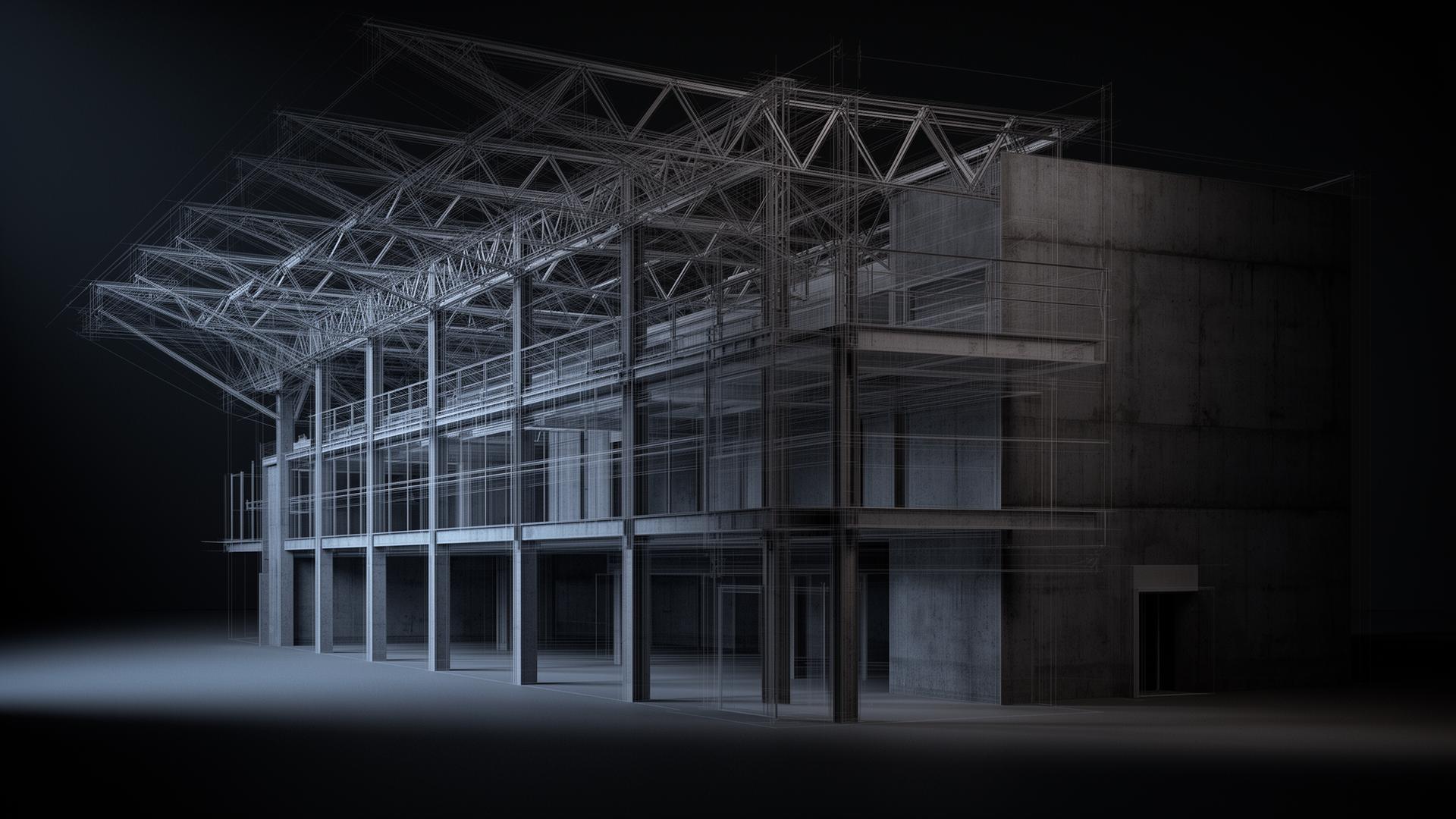 Modelo BIM de edificação com estrutura aparente
